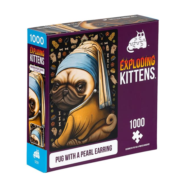 Portada de Puzzles Exploding Kittens 1000 piezas: Pug with a Pearl Earring