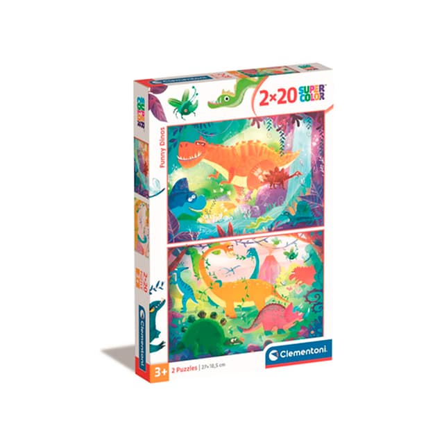 Portada de Funny Dinosaurs Puzzle Clementoni Super Color 2×20