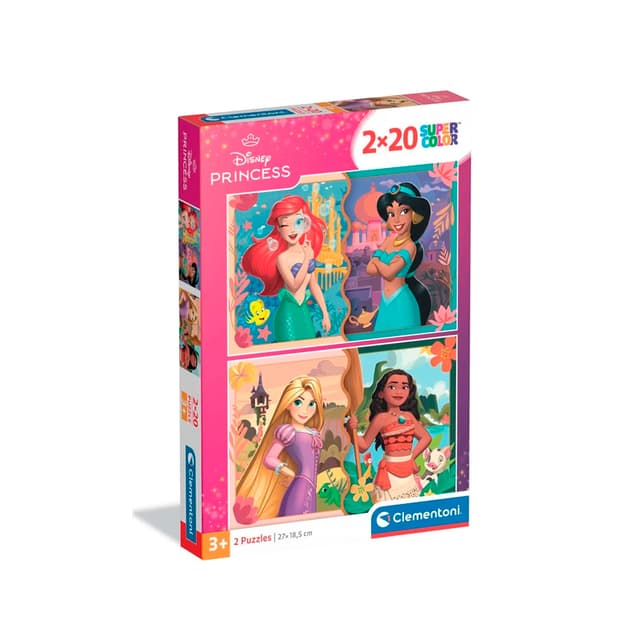 Portada de Disney Princess Puzzle Clementoni Super Color 2×20